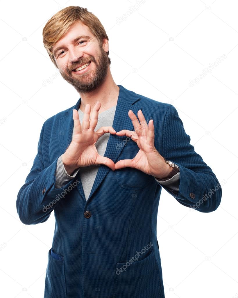 happy businessman heart symbol