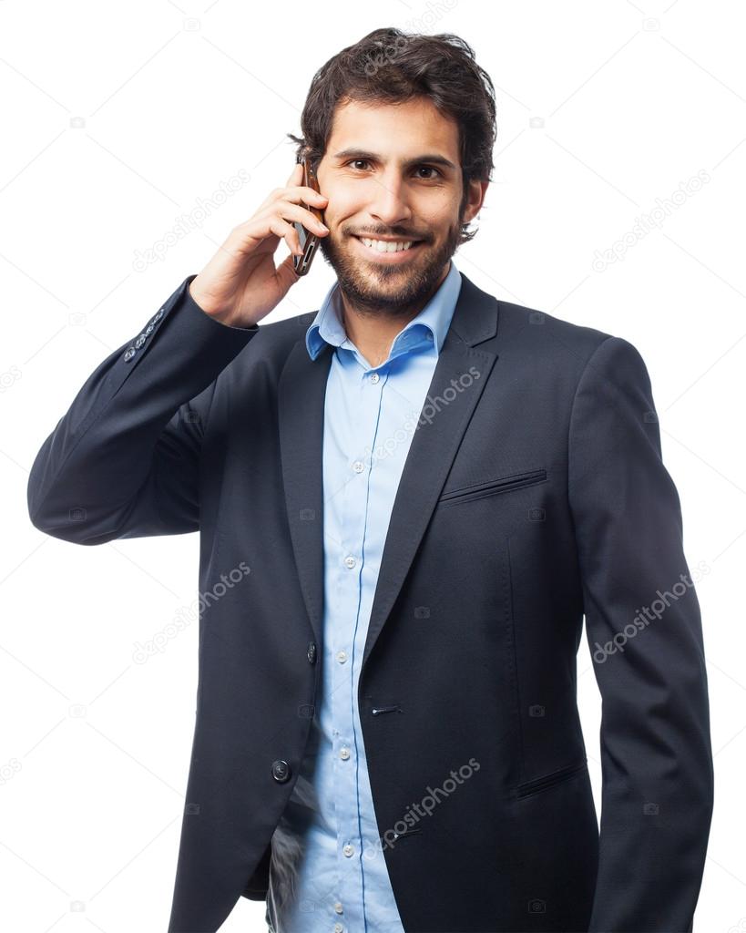 happy businessman with mobile