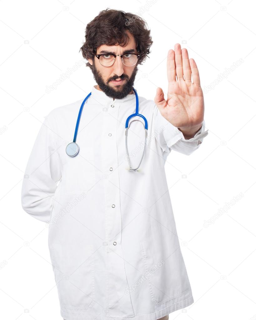 Angry doctor man stop gesture pose — Stock Photo © kues 83303386