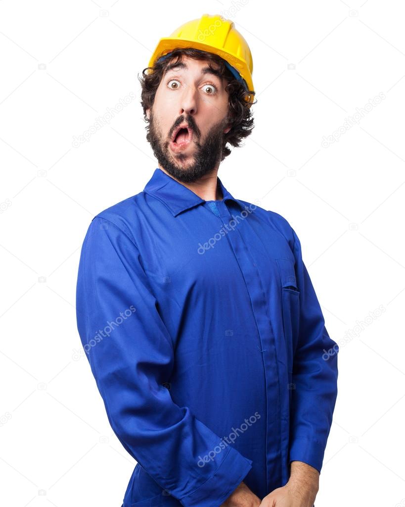 surprised worker man scared pose