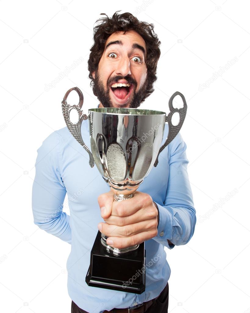 happy young man with sport cup