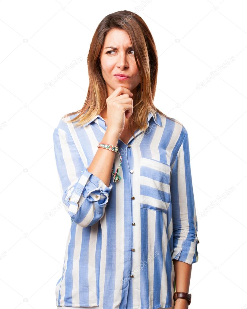 worried young woman doubting