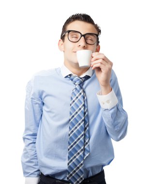 kahve ile mutlu işadamı