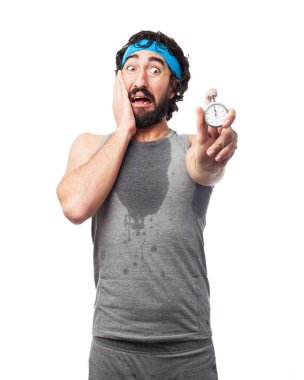 tired sport man with stopwatch clipart