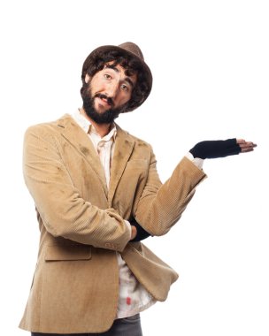 mutlu genç adam gösteren jest