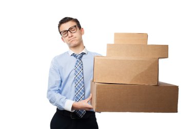 kutuları ile mutlu işadamı