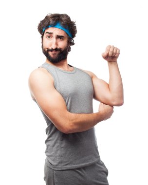 mutlu spor adam güçlü poz