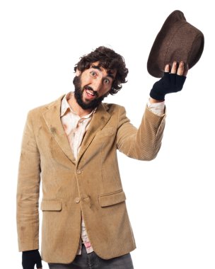 mutlu genç adam hasır şapkalı