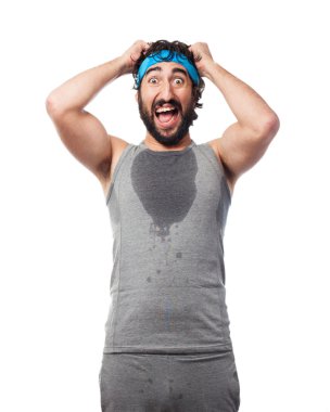 tired sport man in surprised pose clipart