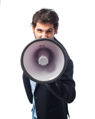 magaphone ile bağırarak adam