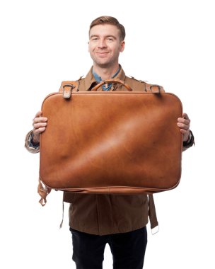 şaşırmış genç adam çanta