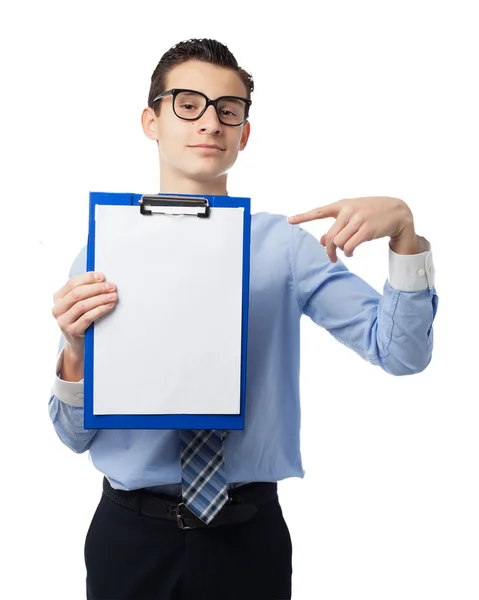 Hombre de negocios feliz con inventario — Foto de Stock