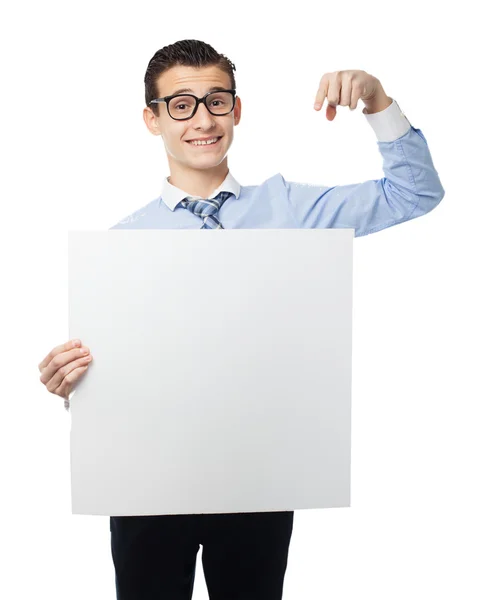 Homem de negócios feliz com cartaz — Fotografia de Stock