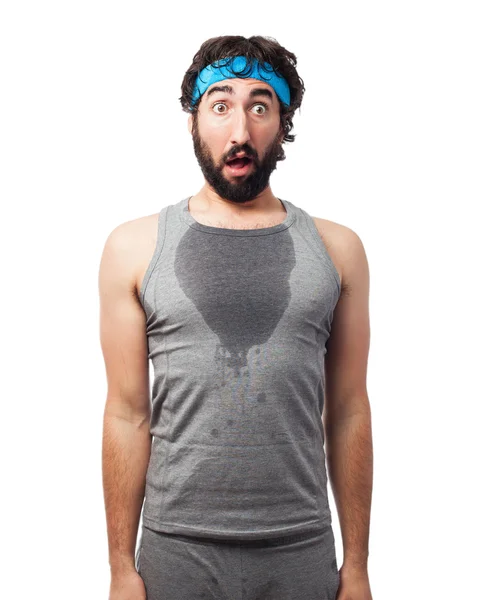 Tired sport man in surprised pose — Stock Photo, Image