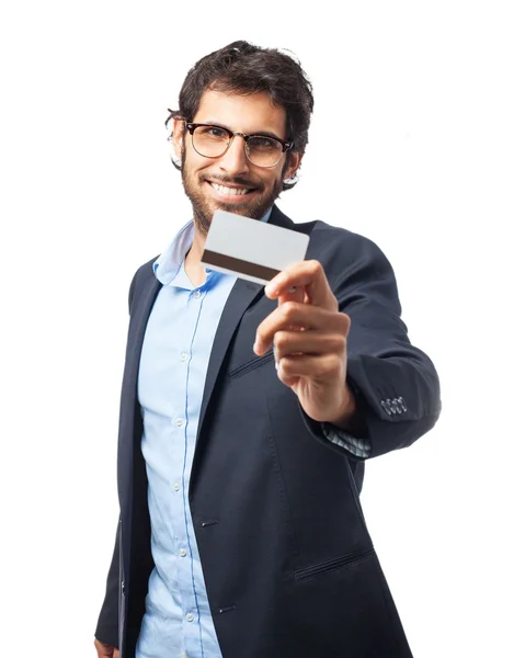 Szczęśliwy, biznesmen z karty kredytowej — Zdjęcie stockowe