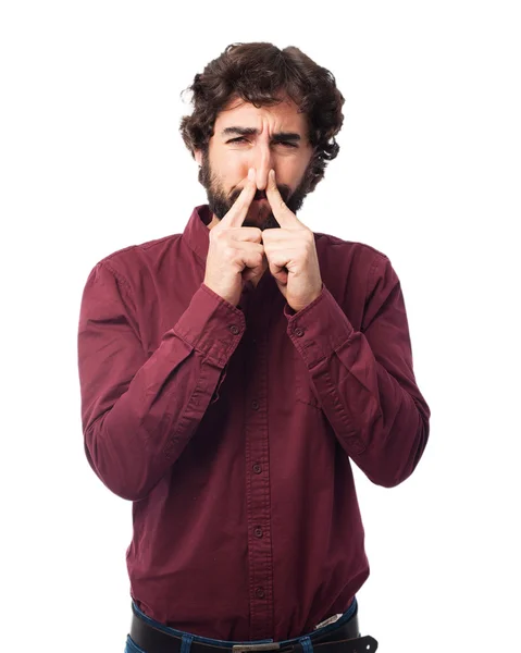 Sorgliga ung man luktar illa — Stockfoto