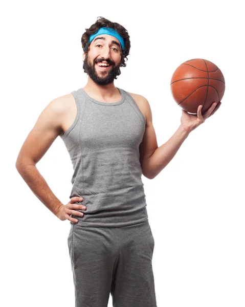 Happy sport man med basketboll — Stockfoto