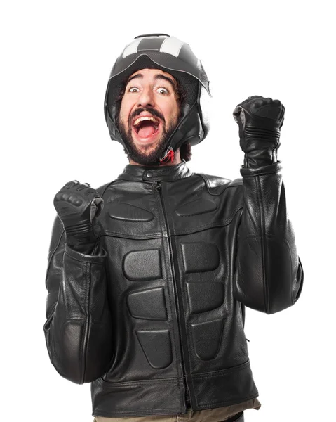 Happy biker celebrating — Stock Photo, Image