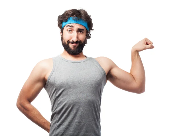 Happy sport man in strong pose — Stock Photo, Image