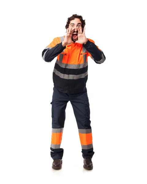 Angry worker man shouting — Stock Photo, Image