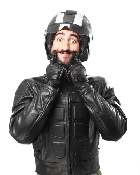 Happy biker leende — Stockfoto