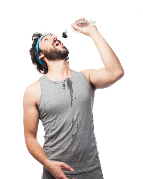 Homem esporte feliz com garrafa de água — Fotografia de Stock