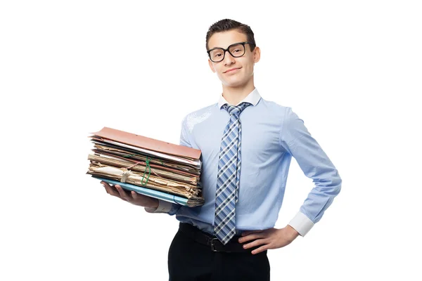 Hombre de negocios feliz con archivos —  Fotos de Stock