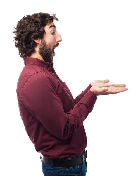 Happy young man showing gesture — Stock Photo, Image
