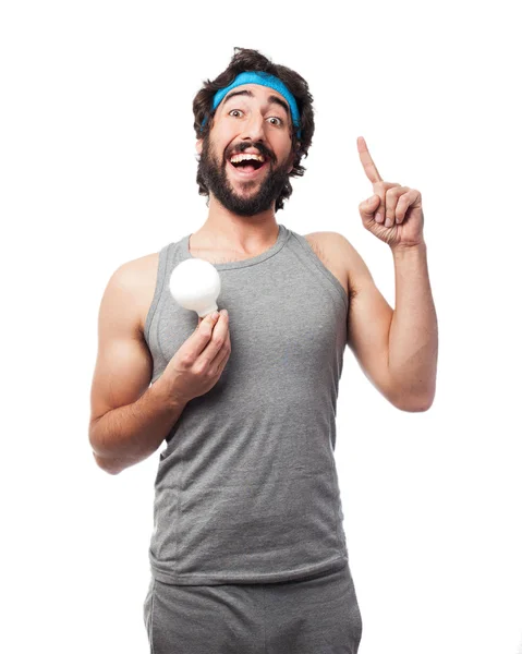 Happy sport man with idea — Stock Photo, Image