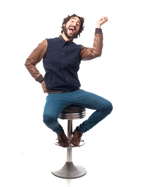 Młody człowiek taniec z stołek barowy — Zdjęcie stockowe