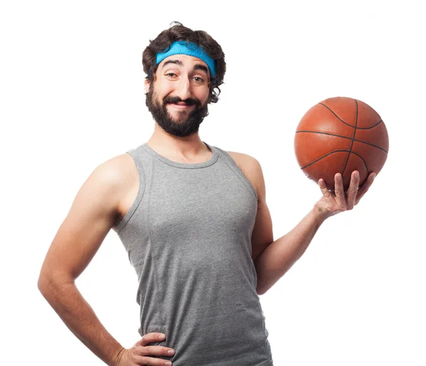 Hombre deporte feliz con pelota de cesta —  Fotos de Stock