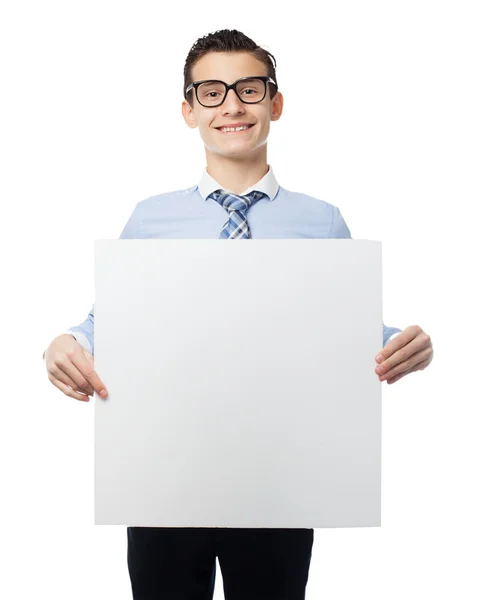 Hombre de negocios feliz con cartel — Foto de Stock