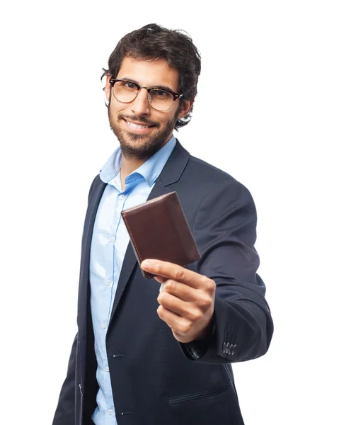 Happy businessman with wallet — Stock Photo, Image