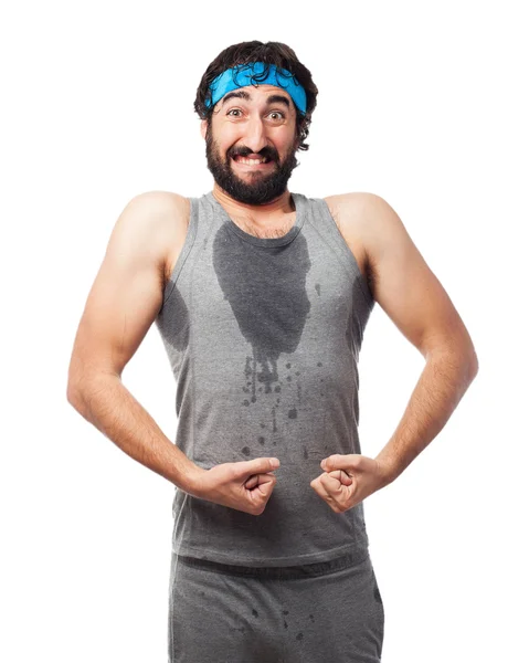 Tired sport man in strong pose — Stock Photo, Image