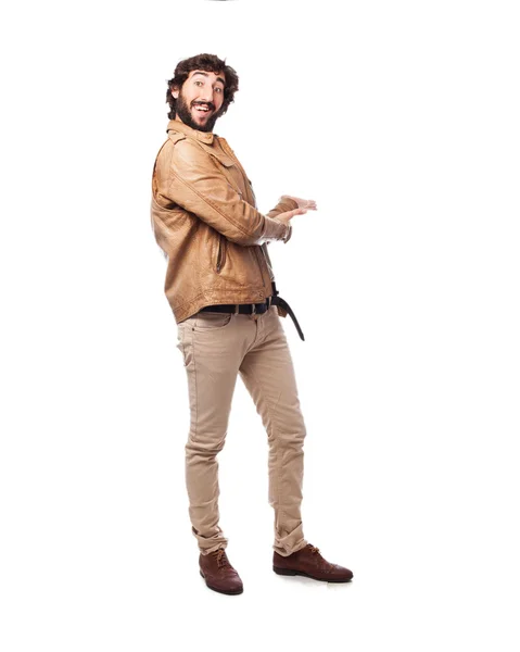 Happy young man showing gesture — Stock Photo, Image