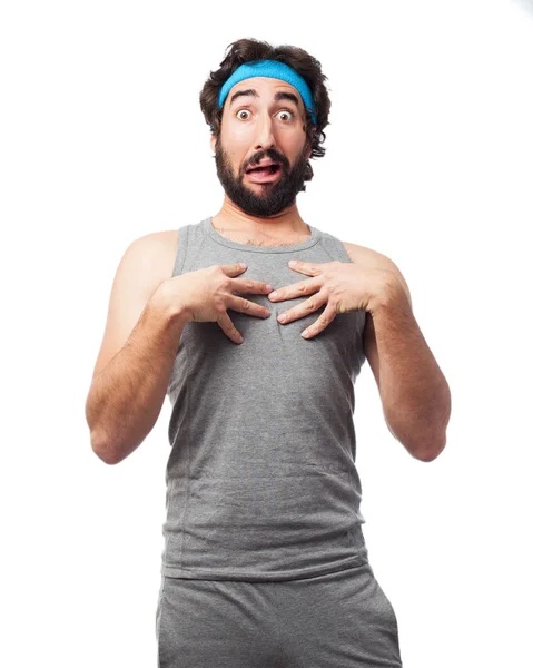 Happy sport man confused — Stock Photo, Image