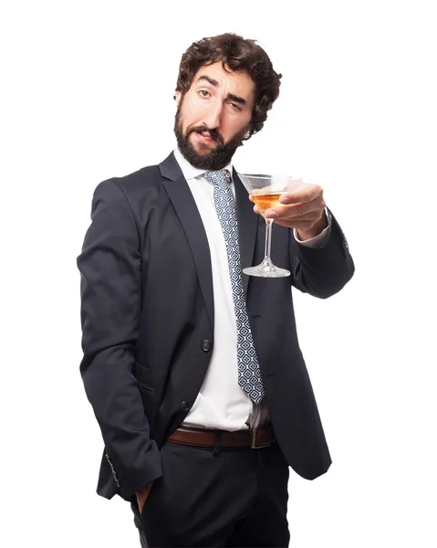 Šťastný podnikatel s alkoholický nápoj — Stock fotografie