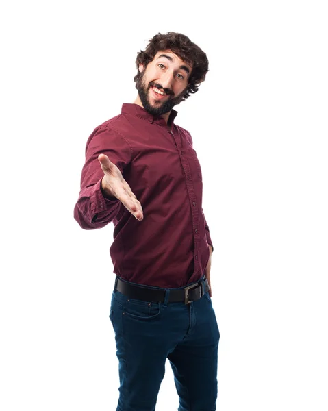 Happy young man shake hands — Stock Photo, Image