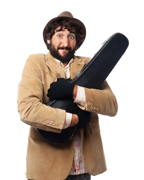 Happy homeless man with fiddle — Stock Photo, Image