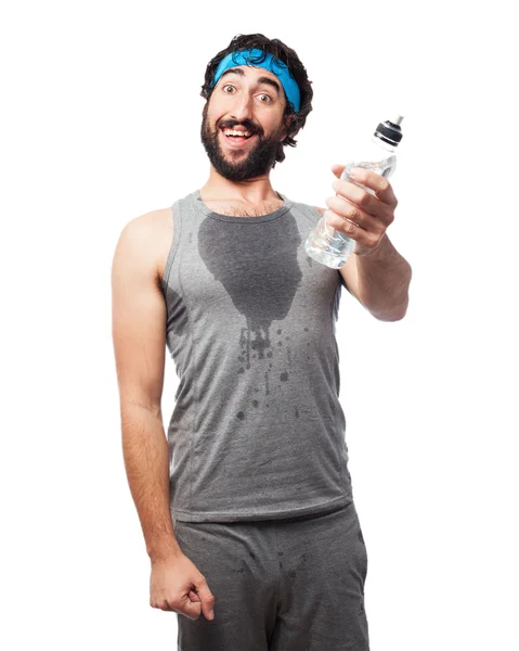 Tired sport man with water bottle — Stock Photo, Image