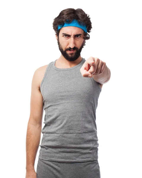 Angry sport man pointing front — Stock Photo, Image