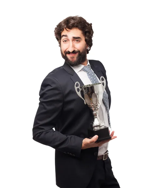 Hombre de negocios feliz con copa de deporte — Foto de Stock