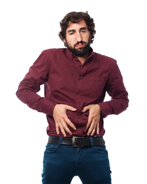 Sad young man stomachache — Stock Photo, Image