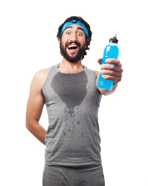 Tired sport man with energy drink — Stock Photo, Image