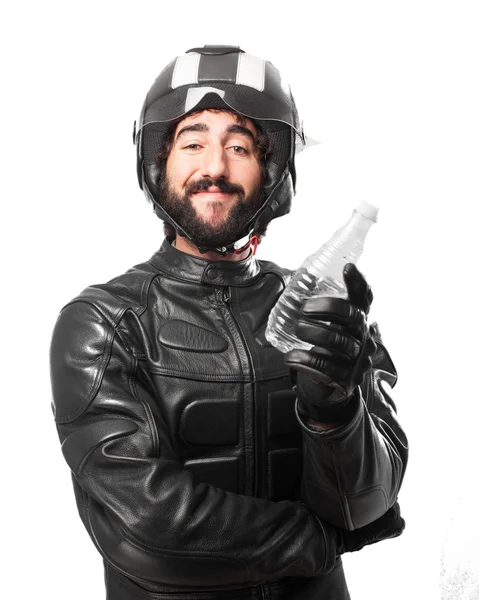 Happy biker with water bottle — Stock Photo, Image