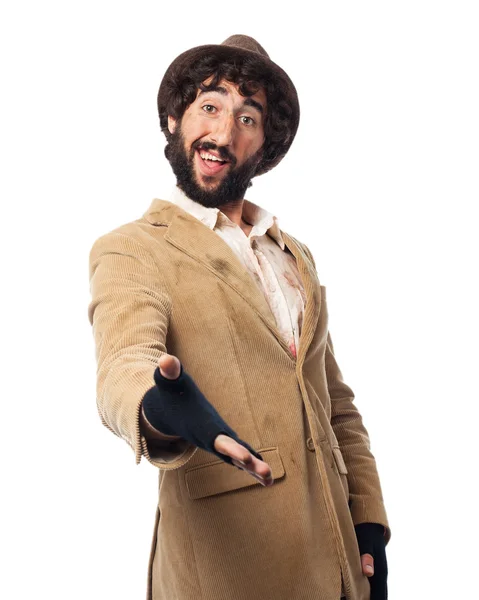 Happy young man shake hands sign — Stock Photo, Image