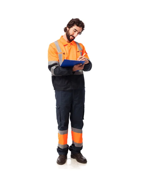Happy worker man with inventory — Stock Photo, Image