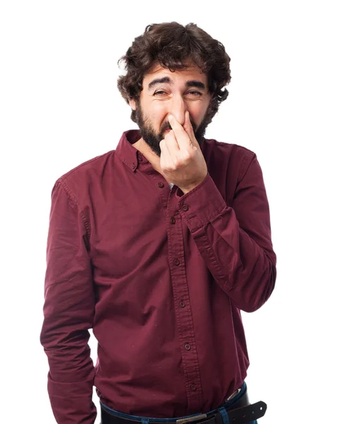 Triste giovane uomo odore male — Foto Stock