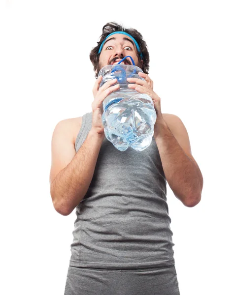 Homem esporte feliz com garrafa de água — Fotografia de Stock