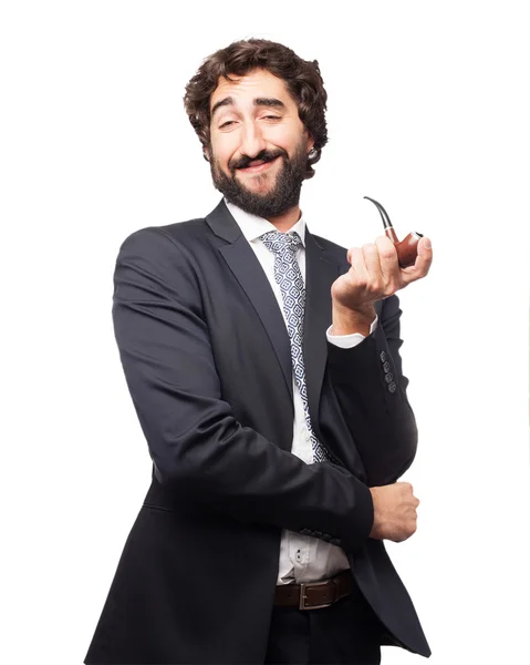 Proud businessman with pipe — Stock Photo, Image